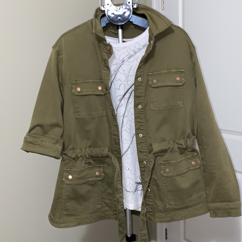 Sz M⭐️New Cream Berta Cotton Twill Olive Belted Utility Jacket PTP 21”